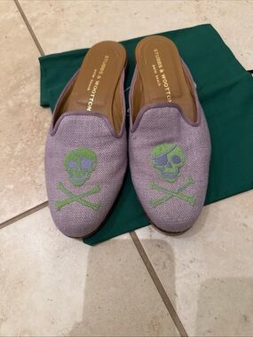 Stubbs & Wootton Lavender skull  Canvas Skull Slip-On Loafers size 8